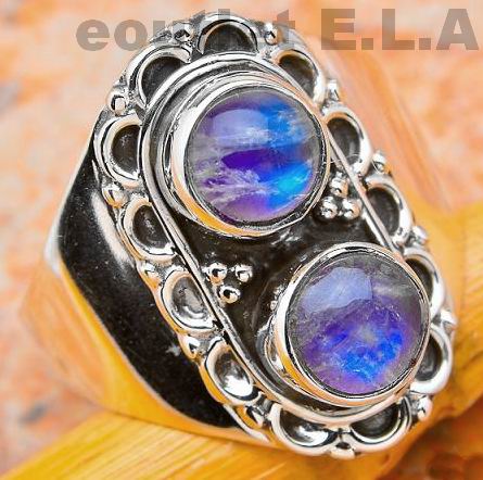 20mm WIDE BLUE MOONSTONE SILVER RING-sz8